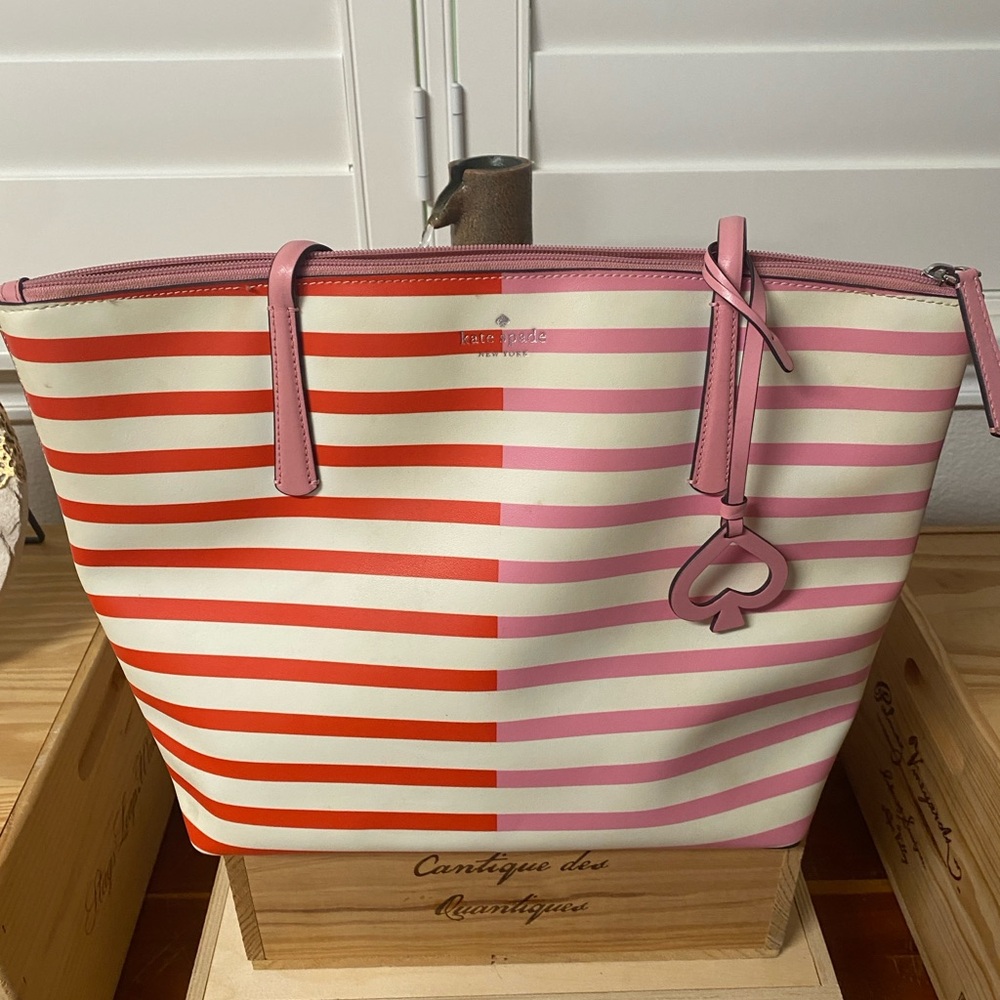 Kate Spade Red and Pink Striped Tote